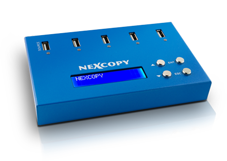 USB104SA - a small standalone USB duplicator by Nexcopy.  Copy and Compare and speed test USB media.  Compact USB copier solution with one master and four target slots