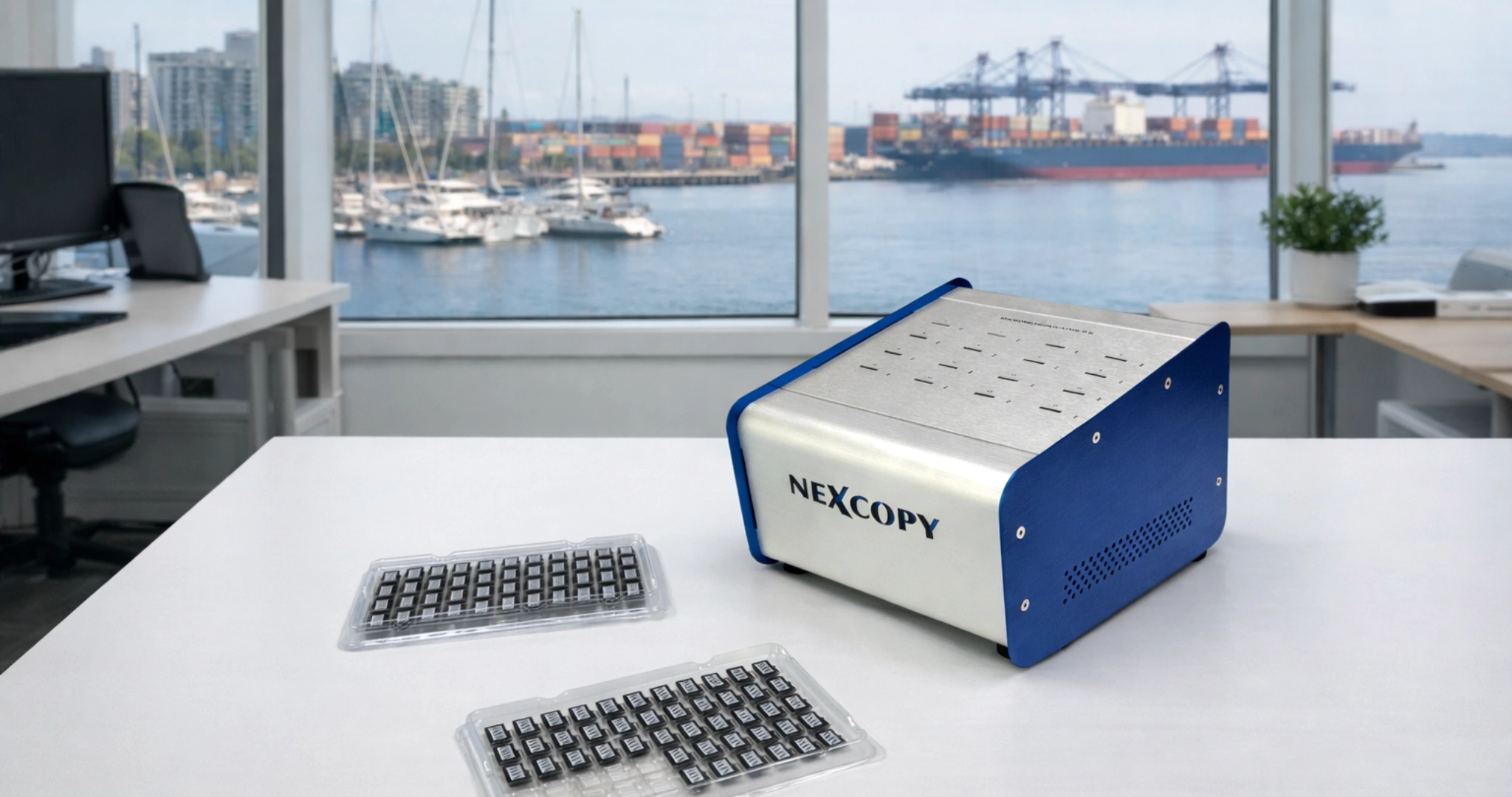 Nexcopy microSD card duplicator, field scene