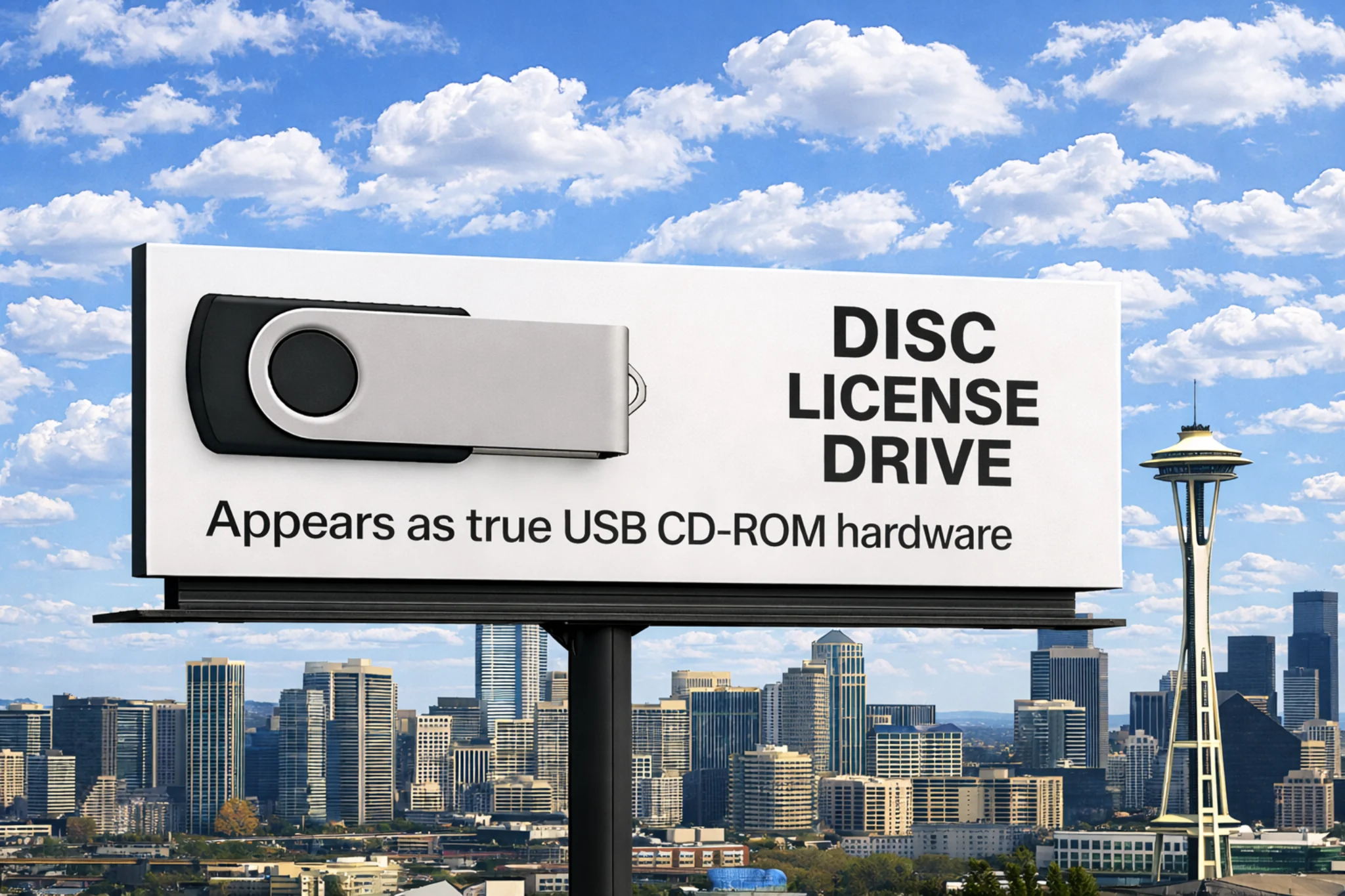 Disc License media enumerates as a CD-ROM device, enforcing permanent read-only access