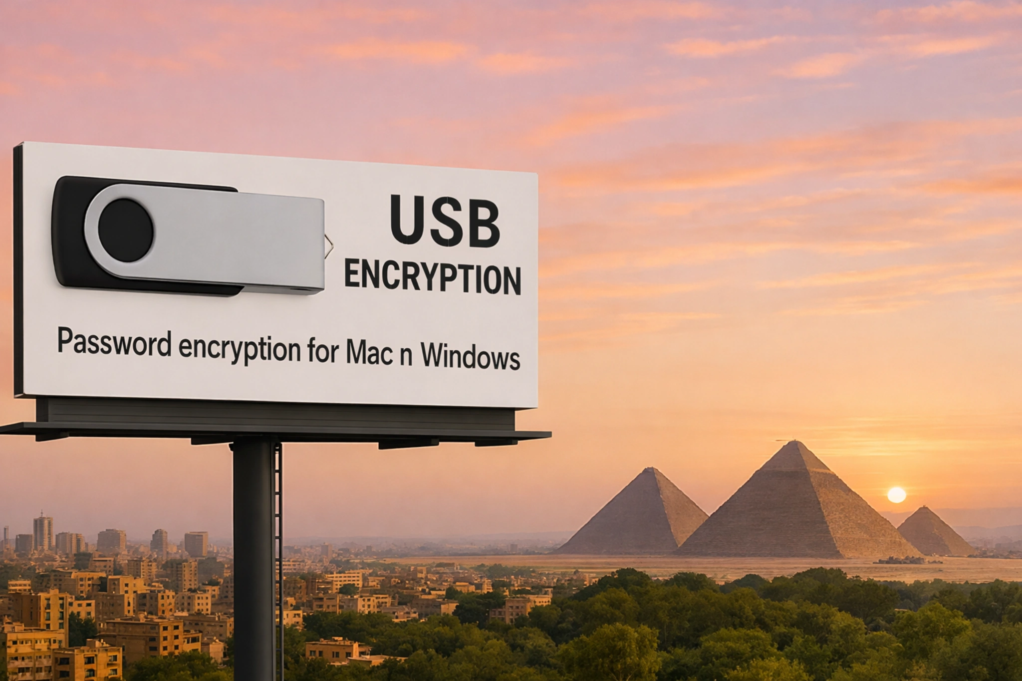USB encryption where files are protected with password-based encryption, the device enforces read-only access, and decryption works on Windows and Mac.