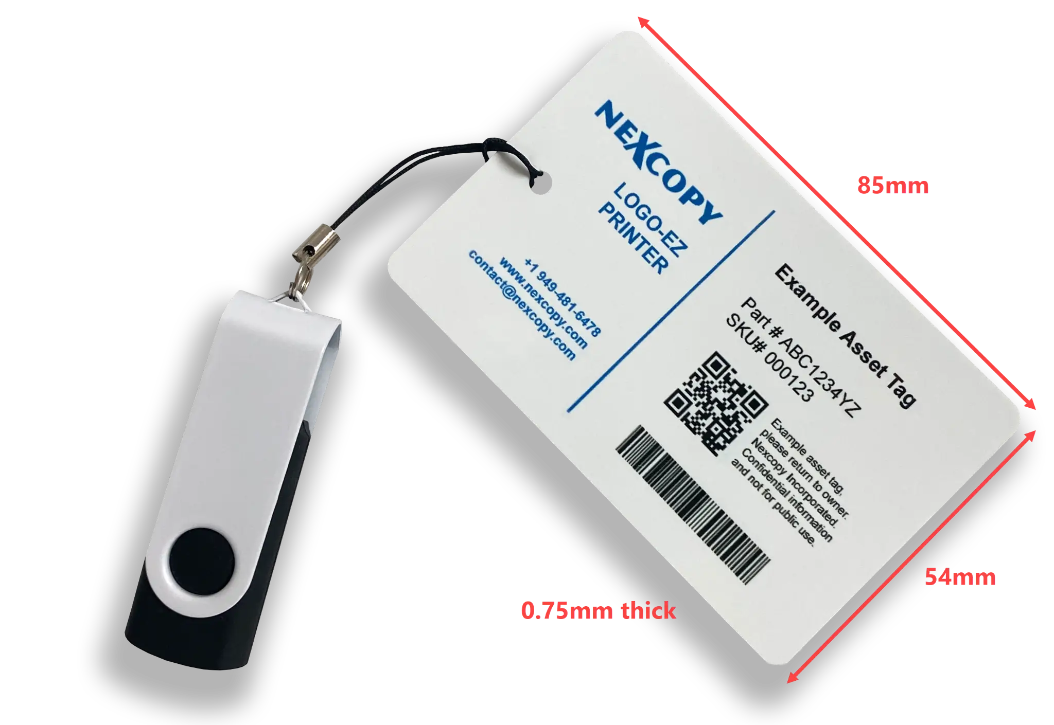 Nexcopy USB flash drive asset tag ideal for adding additional information or instructions.