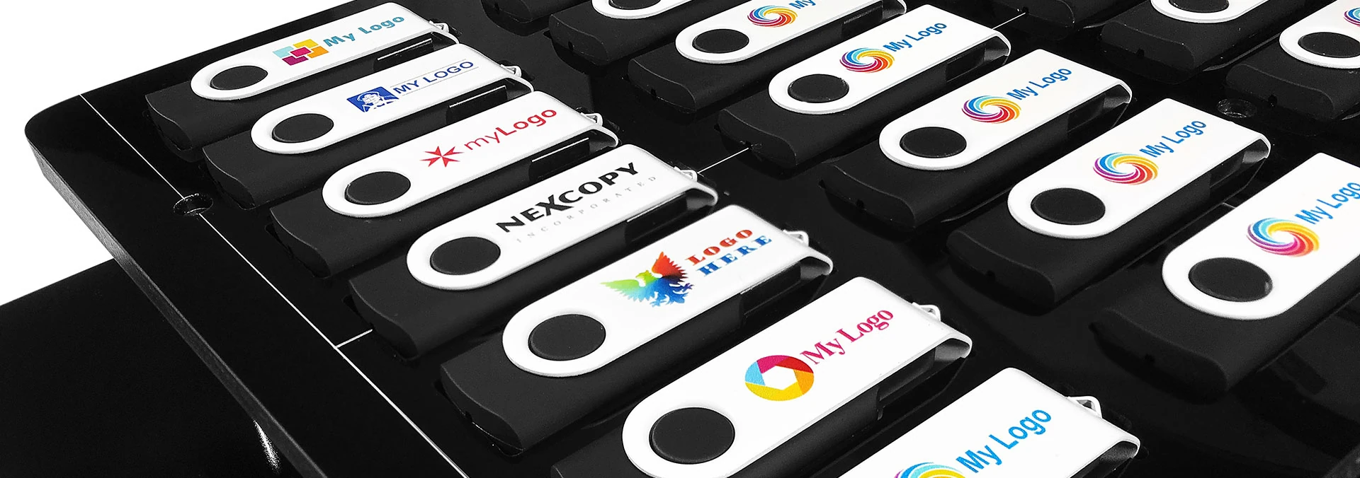 LOGO EZ USB flash drive printer tray, close up