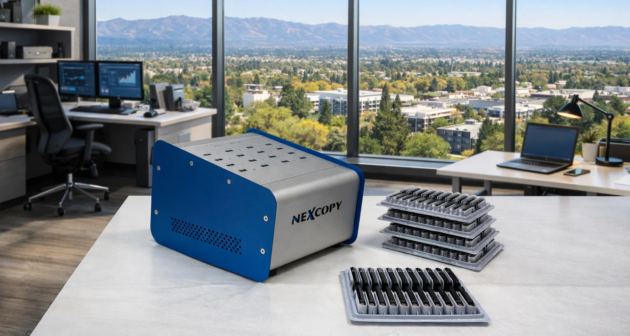 Nexcopy USB flash drive duplicator, field scene